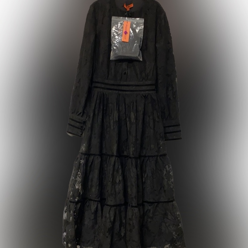 Maple & Cliff Black Lace Long Sleeve Ankle Length Dress XL NWT Wednesday Addams
